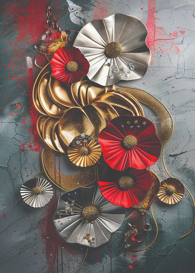 Gold, Red, and Silver Flowers