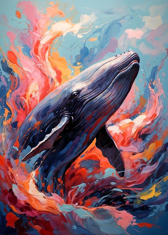 Colorful Whale in an Abstract Ocean