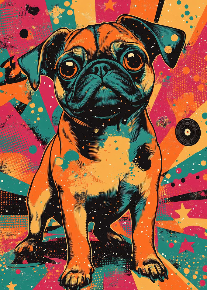 Pug in Retro Style | Charming Pug in Artistic Vibes