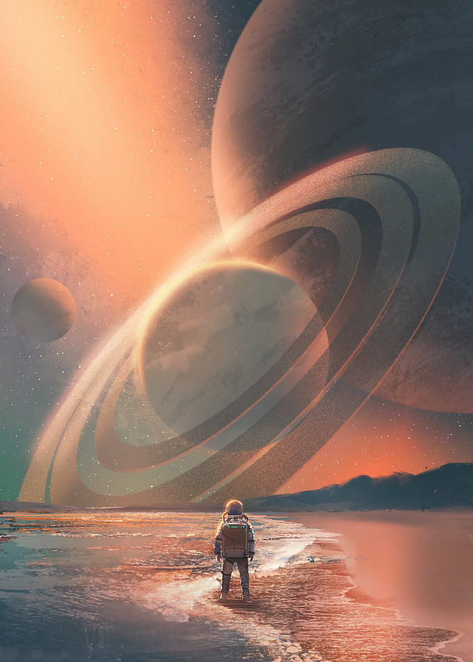 Astronaut and Ringed Planet