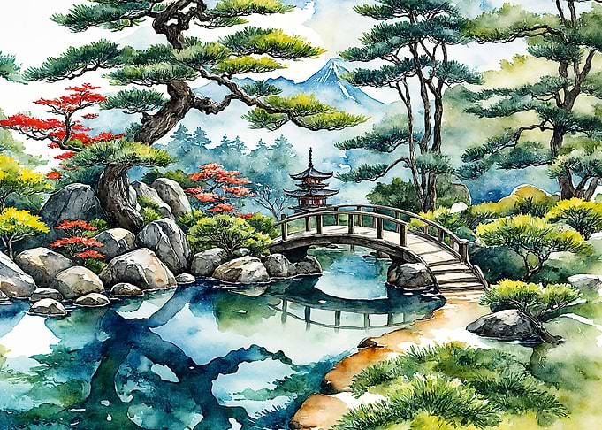 Japanese Garden Watercolor