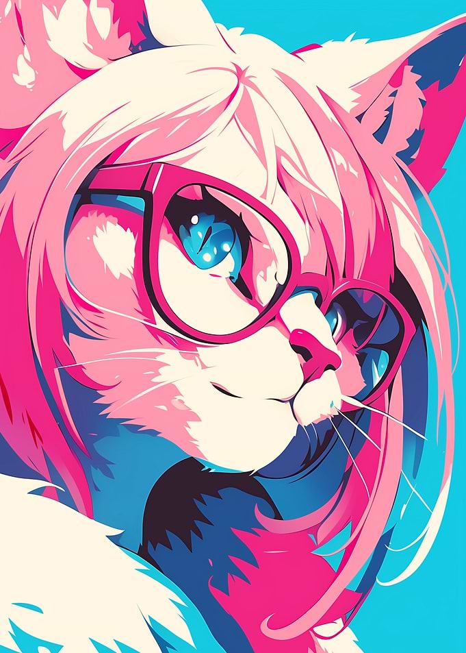Pink Cat with Glasses