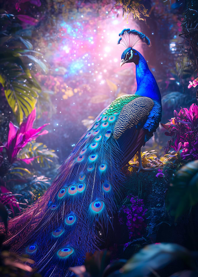 Peacock in Enchanted Forest