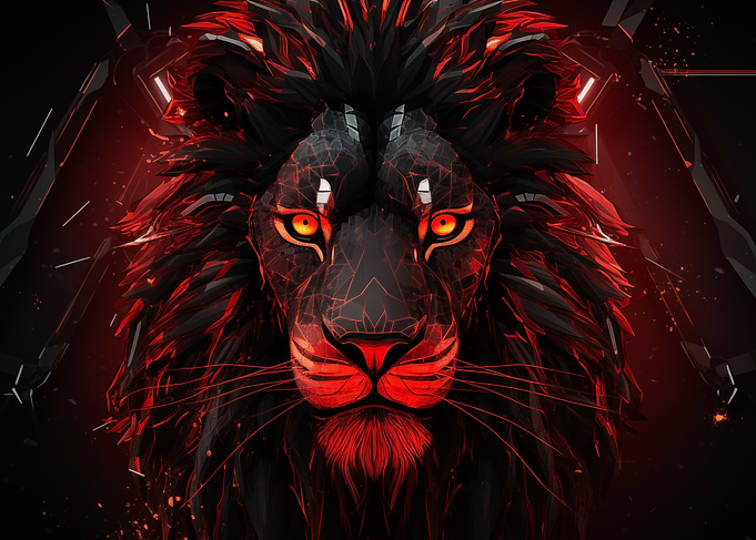 Neon Black And Red Lion