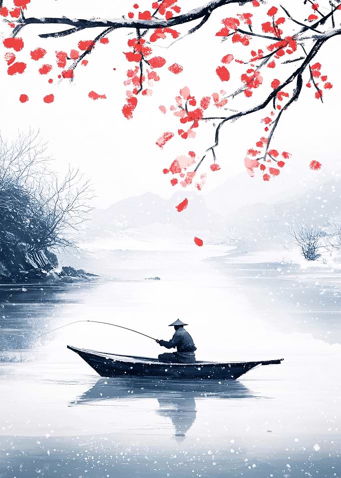 Fisherman in Winter Landscape