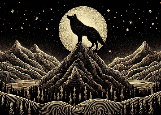 Wolf Howling at the Moon