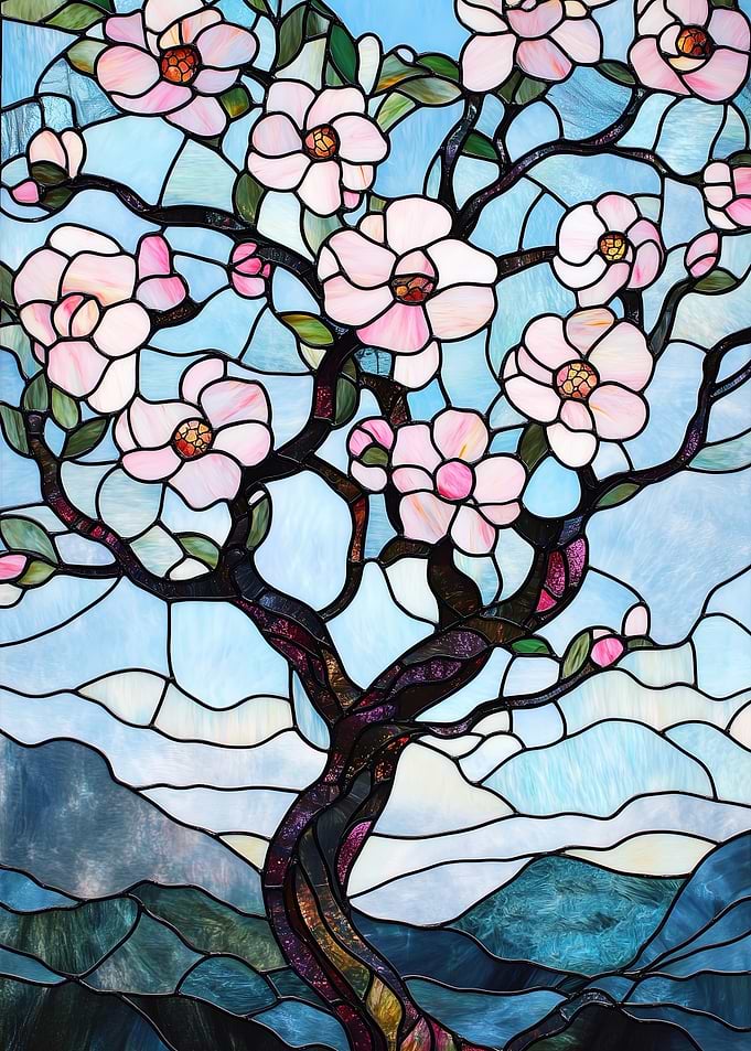 Stained Glass Cherry Blossom Tree