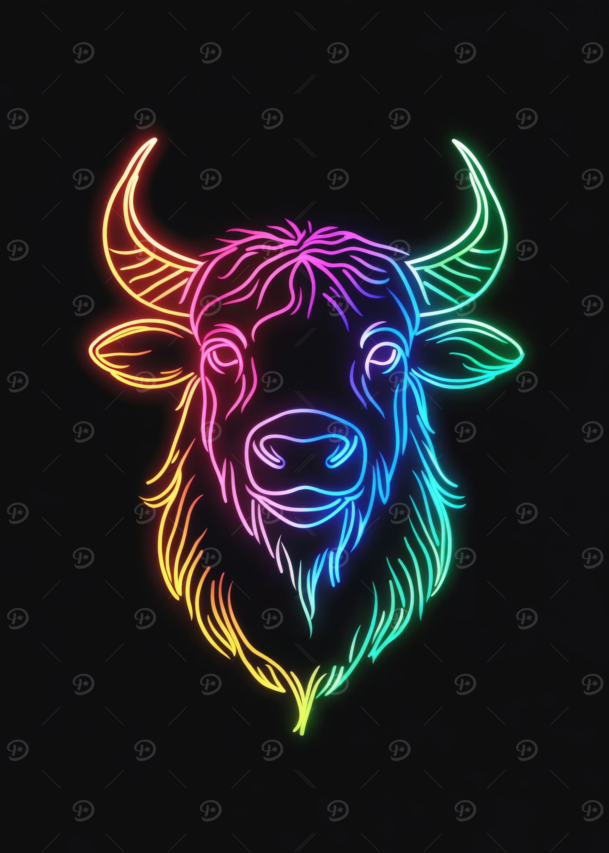 Rainbow Bull Line Art