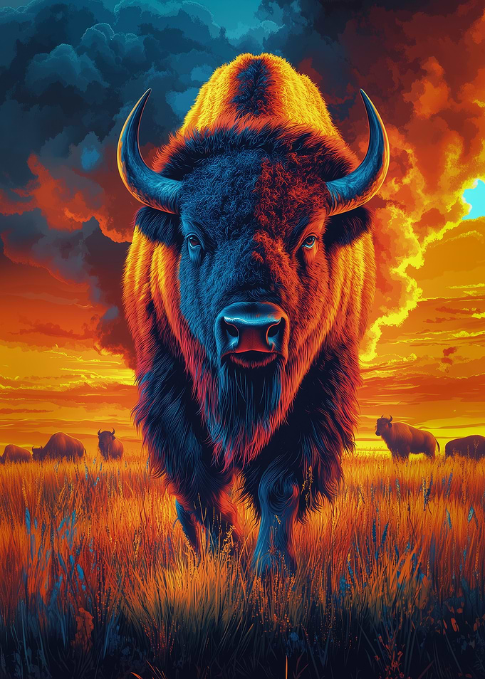 American Bison At Sunset