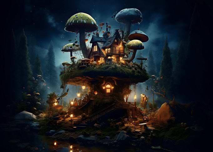 Mushroom House in Forest