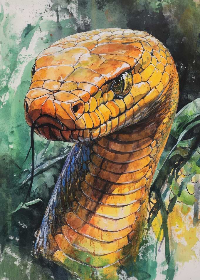 Watercolor Snake Portrait