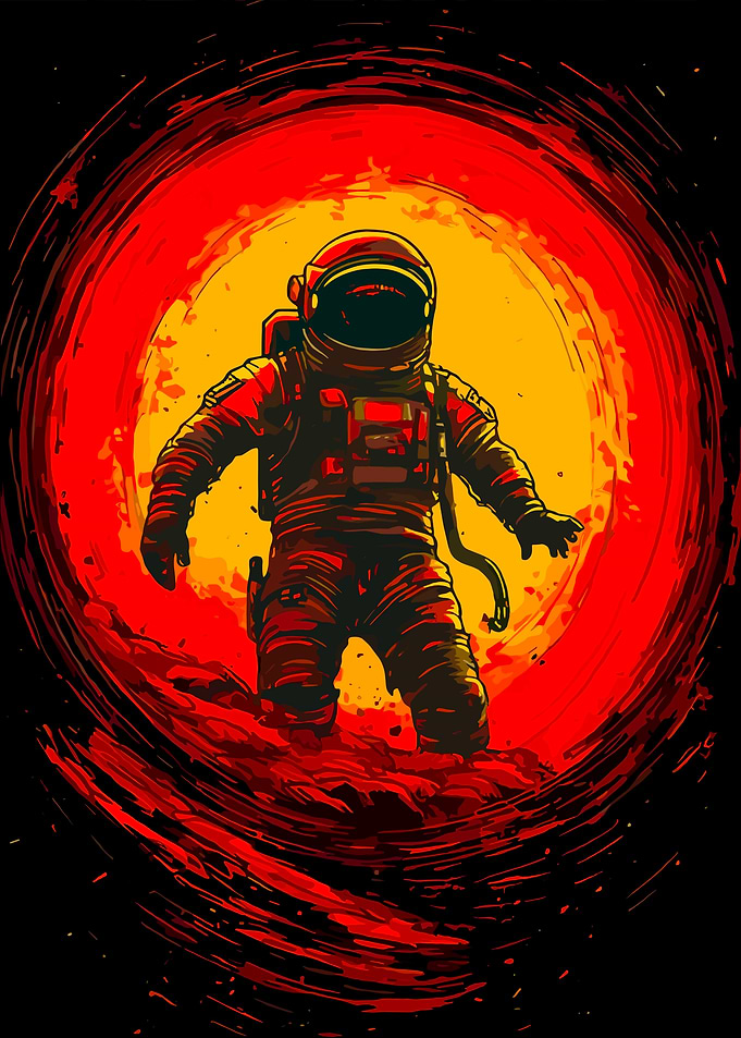 Astronaut in Red Nebula