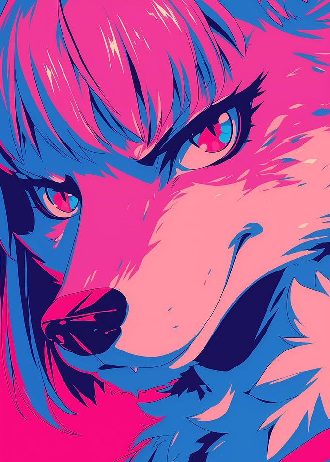 Pink and Blue Wolf Girl