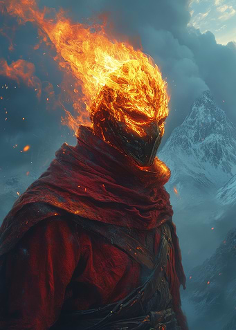 Fiery Warrior in Mountains