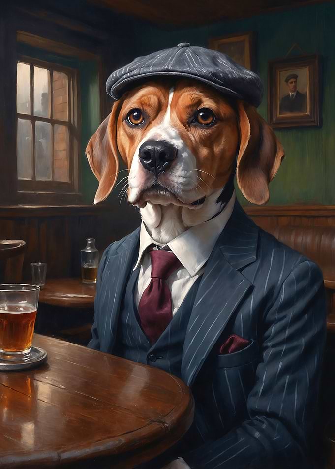 Beagle Dog in a Suit at the Pub