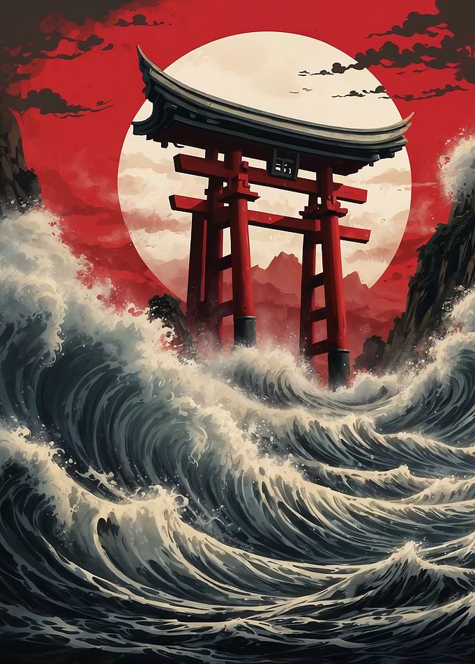 Torii Gate in Stormy Sea