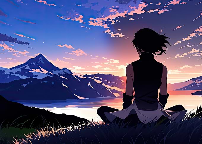 Anime Sunset Mountain View