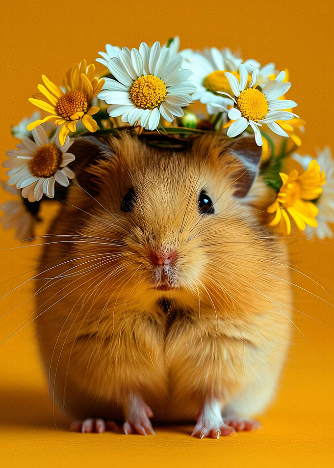 Cute Hamster with Flowers