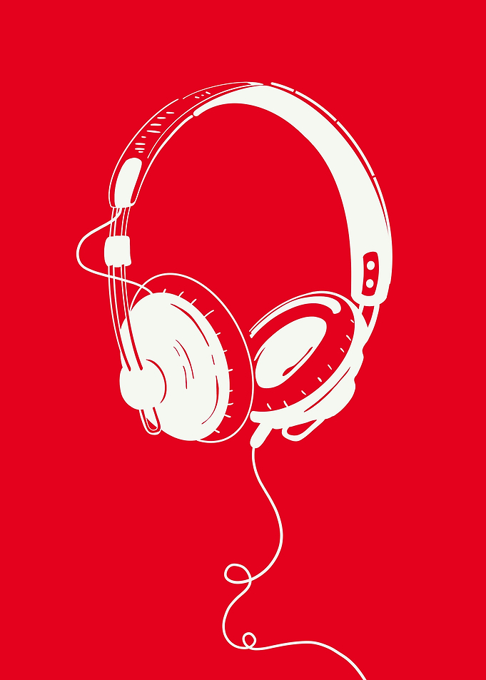 White Headphones on Red