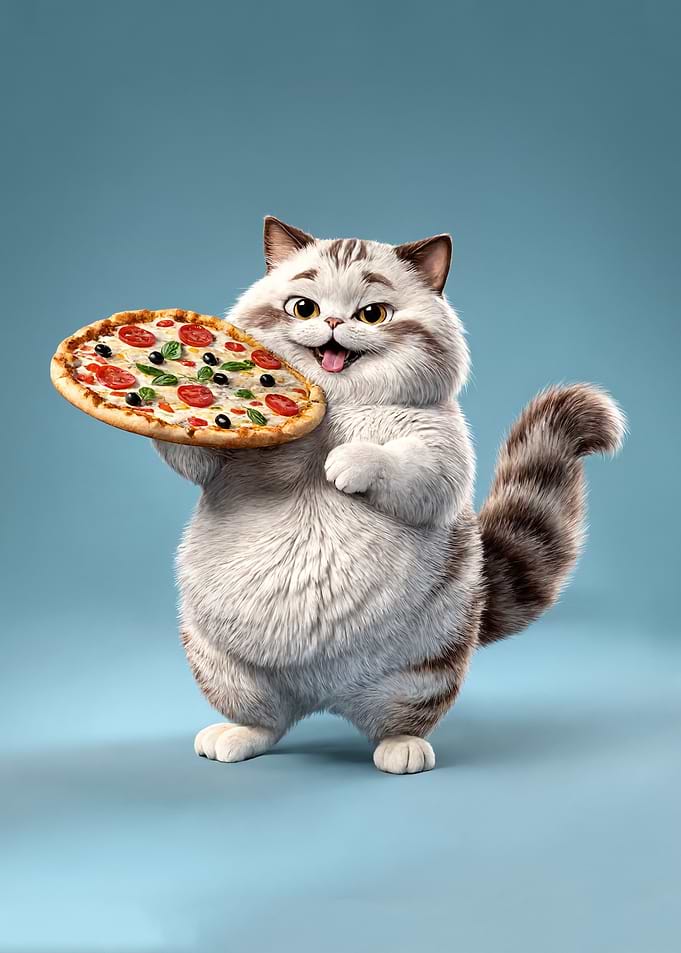 Cat Holding Pizza