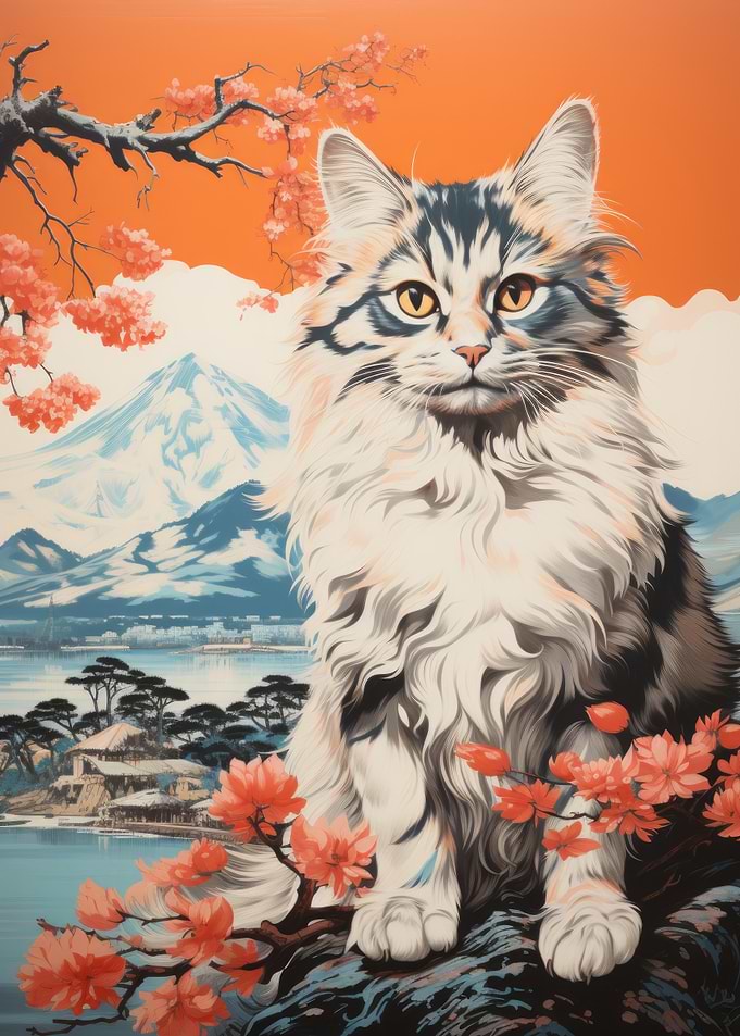 Cat with Mountain View