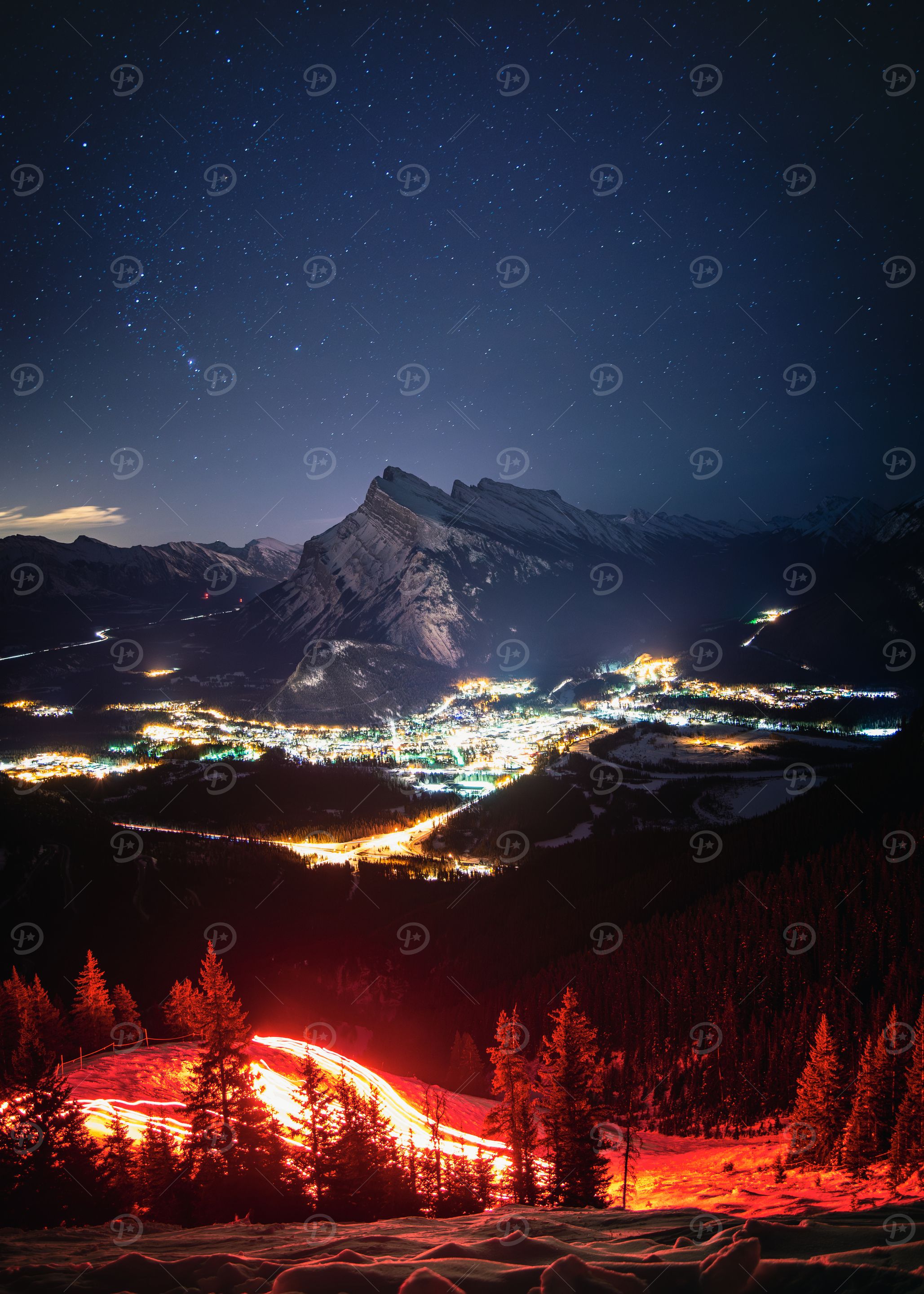 Night Sky Over Mountain Town