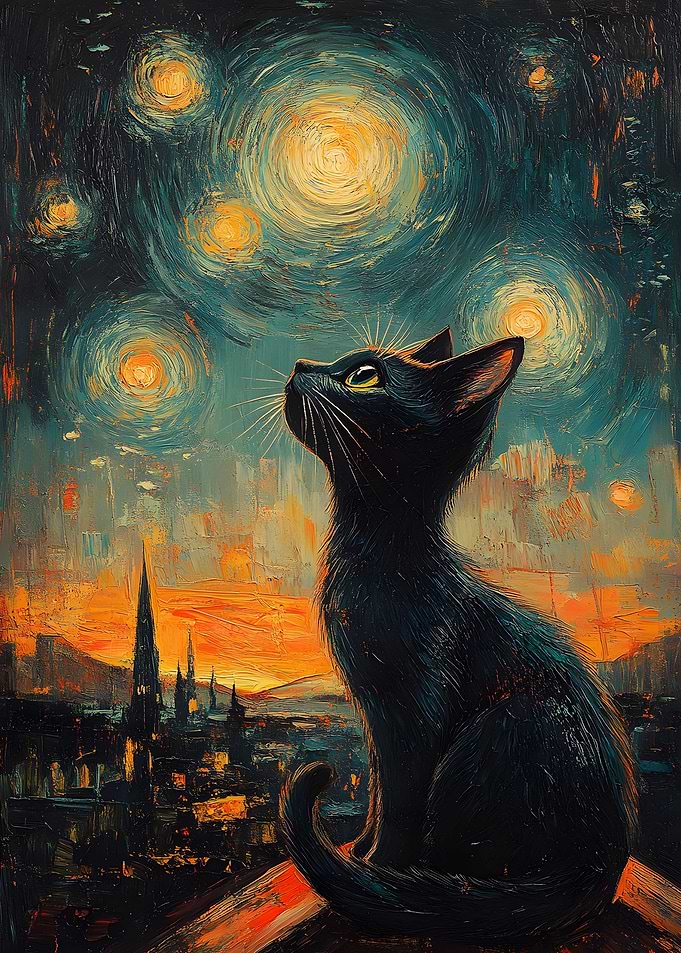 Cat Starry Night