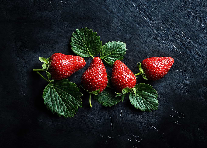 Fresh Strawberries on Black Background