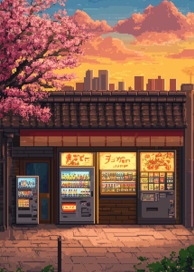 Japanese Vending Machines at Sunset