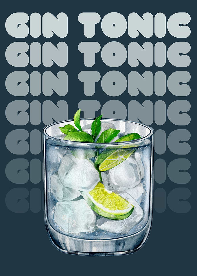 Gin Tonic Watercolor Illustration