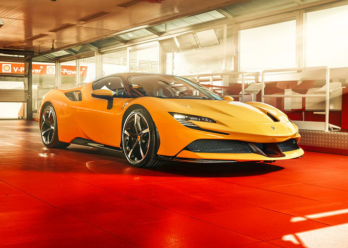 Yellow Ferrari in Garage