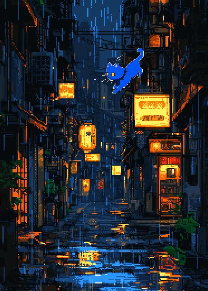 Ghost Cat in Rainy Night