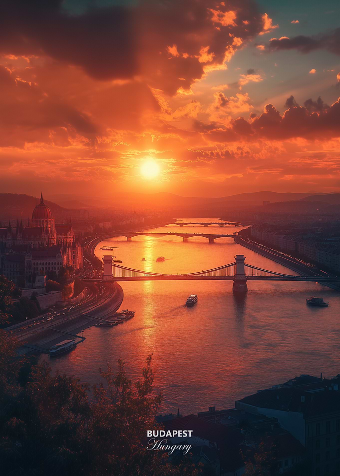 Beautiful Sunset in Budapest City Hungary