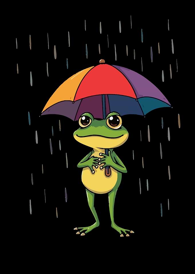 Frog with Umbrella in Rain