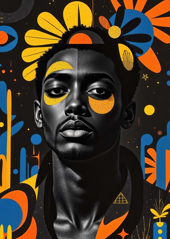 Abstract Portrait with Floral Motifs