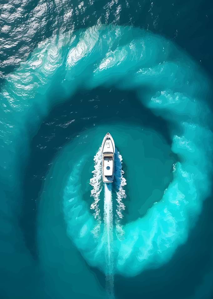 Boat Wake in Turquoise Water