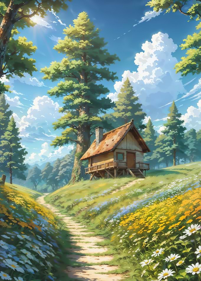Wooden House by Forest Path
