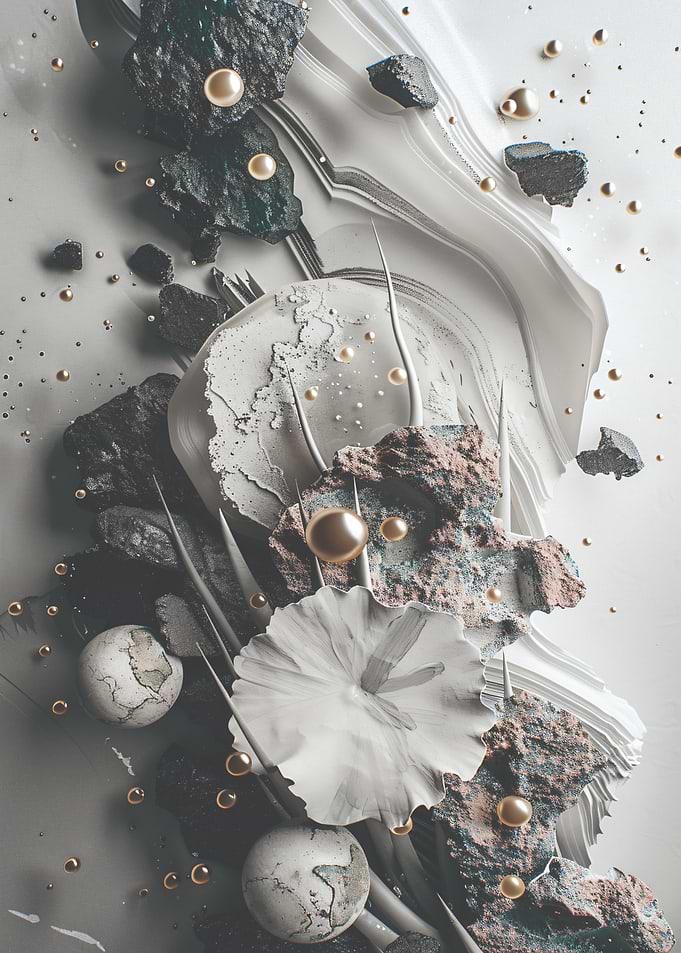 Abstract 3D Art with Gold Spheres