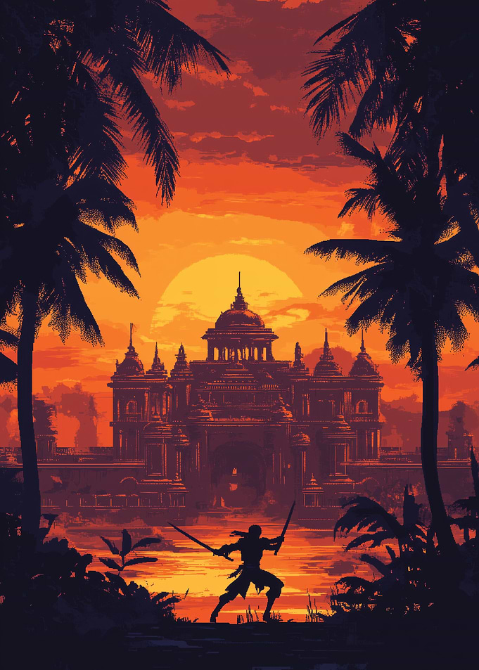 Silhouetted Warrior at Sunset