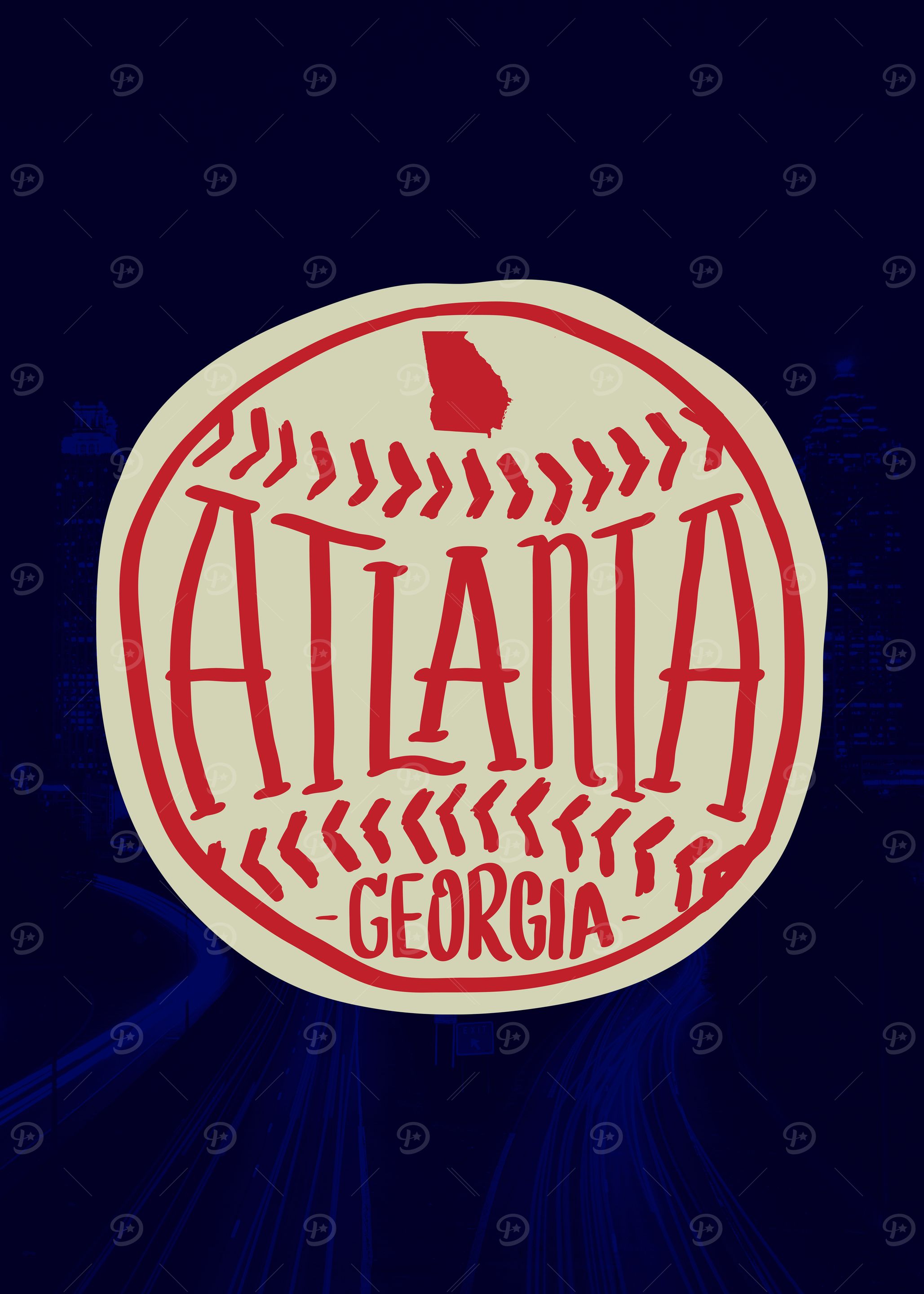 Atlanta Georgia Hand-Illustrated Baseball Typography Art