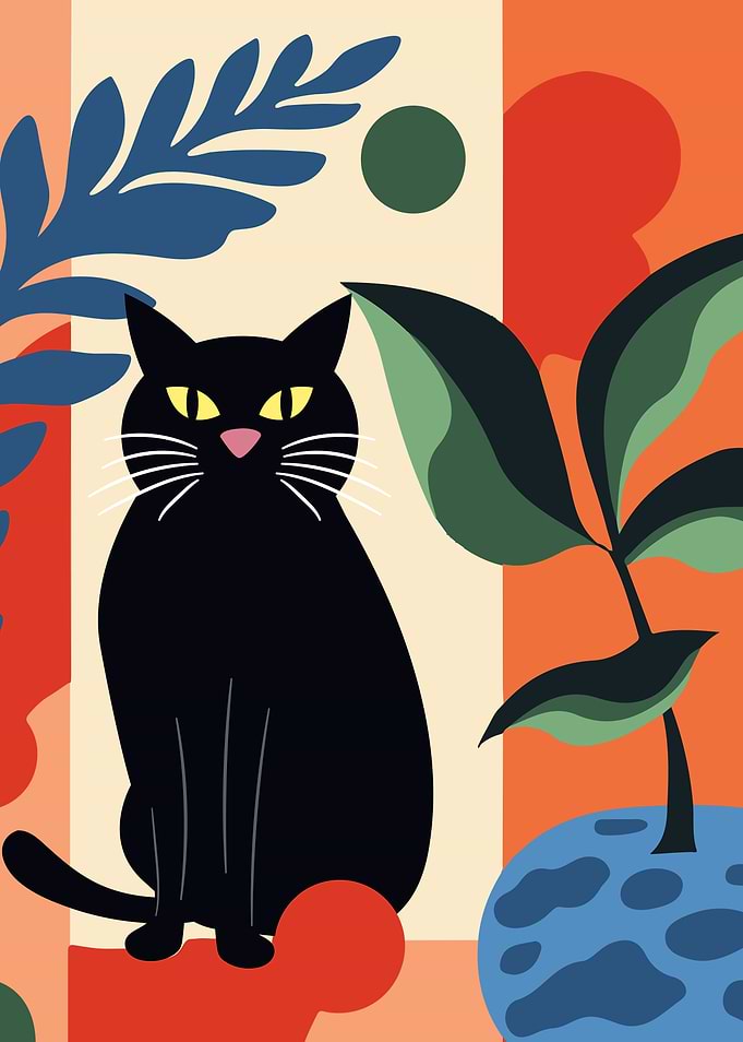 Black Cat with Plants
