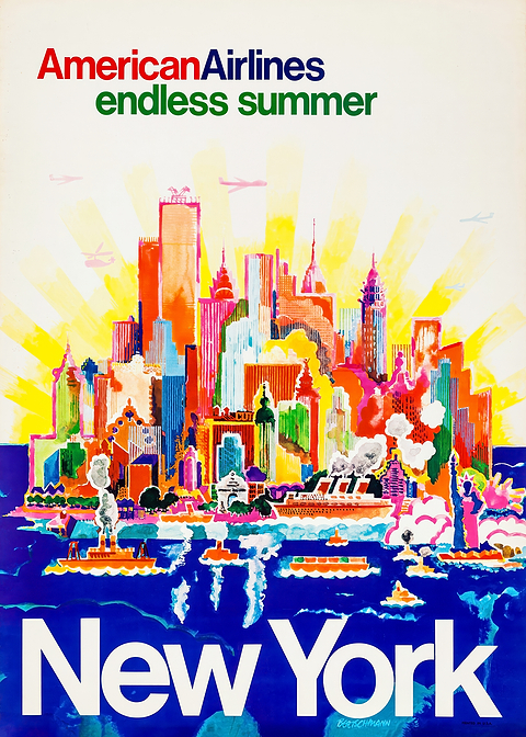 American Airlines New York Poster — retro travel art printed on metal