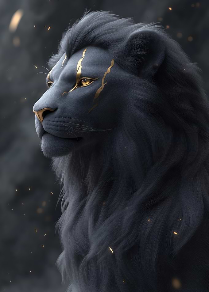 Black Lion with Gold Markings Animal