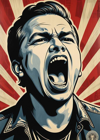 Man Shouting with Red and White Stripes