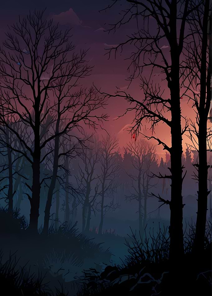 Silhouetted Forest at Dusk