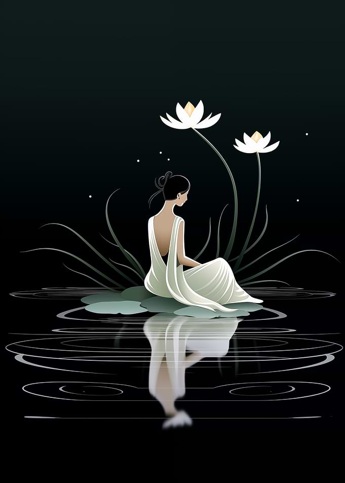 Woman in White Dress by Water