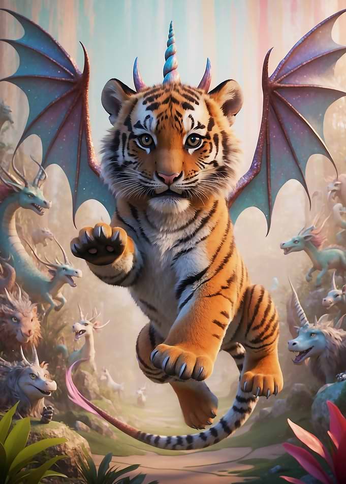 Hybrid Tiger Cub Dragon With Wings