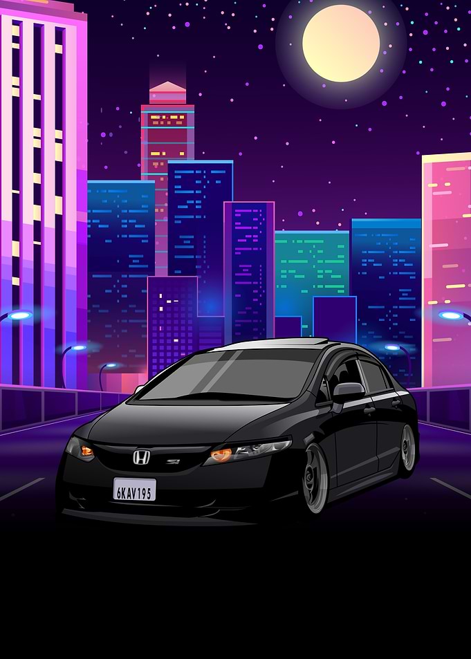 Black Honda Civic Night City