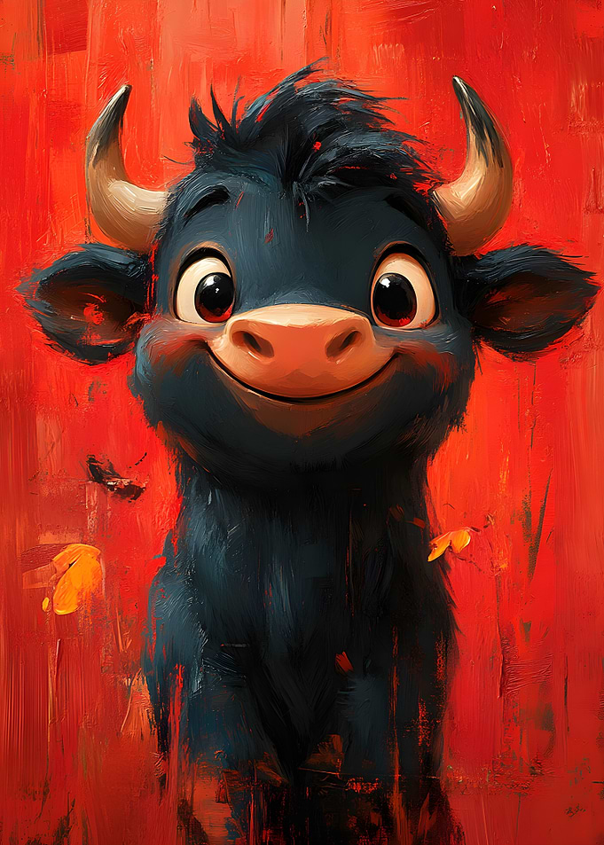 Bull Cartoon oil Paint