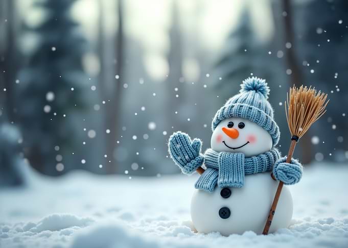Snowman hat scarf broom funny